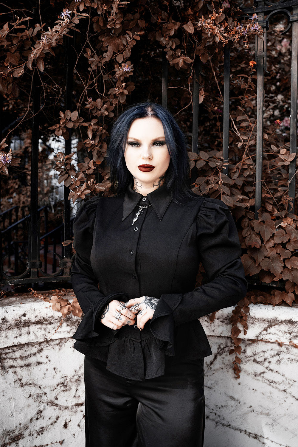 victorian black romantic gothic peplum button-up top for women