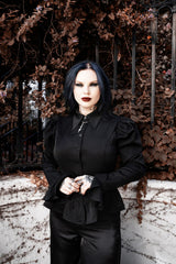 victorian black romantic gothic peplum button-up top for women