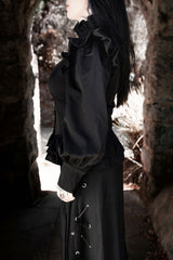 chiffon puff shoulder ruffled gothic top