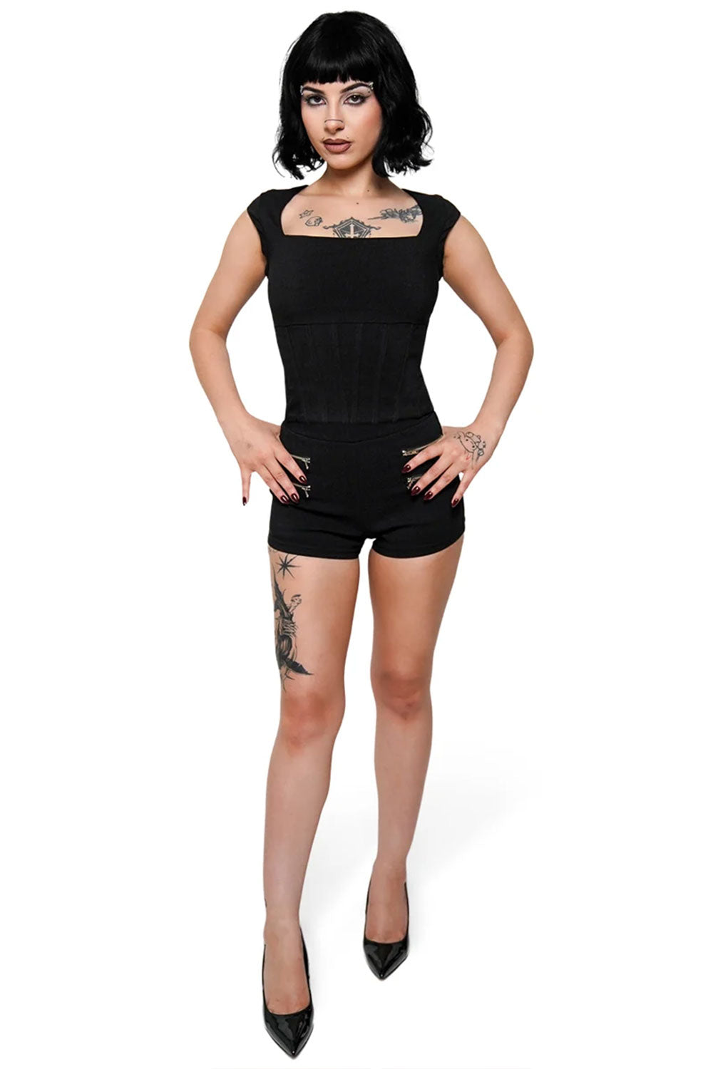 Short sleeve goth top with faux boning