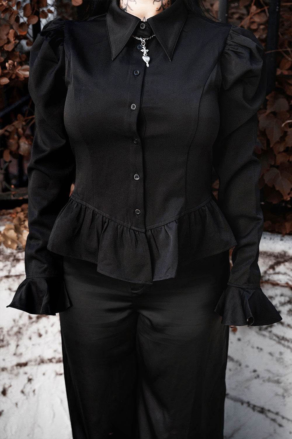 v-shaped hem victorian gothic peplum button-up top for women