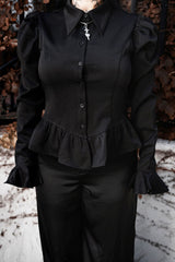 v-shaped hem victorian gothic peplum button-up top for women