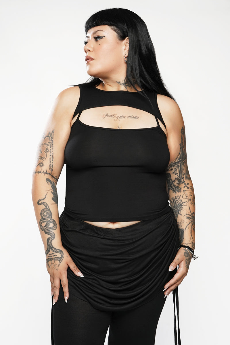 black rayon gothic cut-out tank top