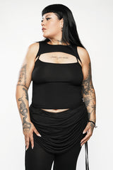 black rayon gothic cut-out tank top