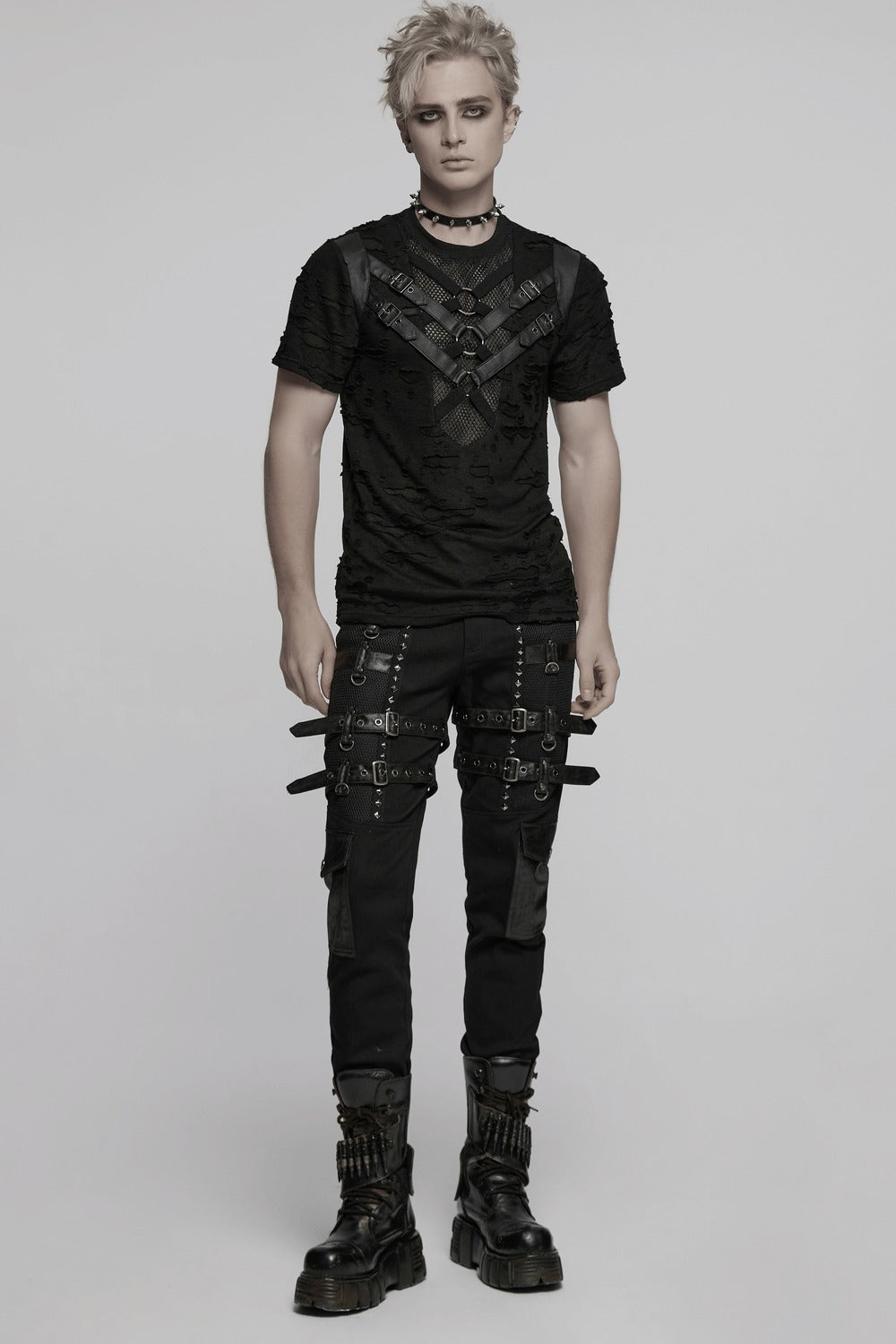 black punk mens short sleeve distressed tshirt