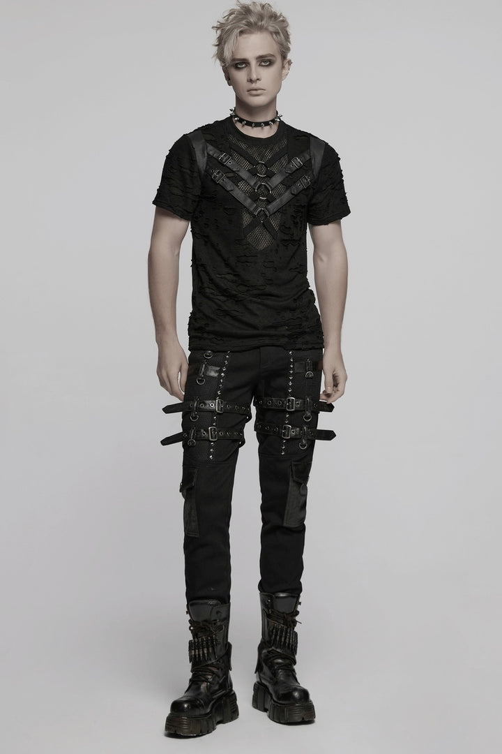 black punk mens short sleeve distressed tshirt