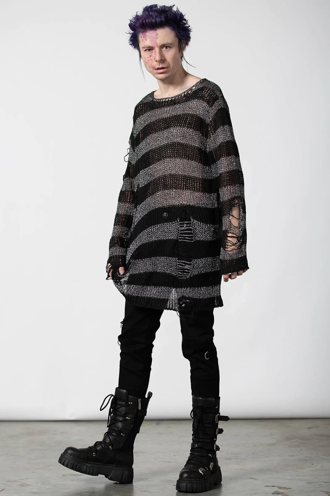 Abyss Knit Sweater [BLACK/GLITTER] [UNISEX] - mens outerwear - VampireFreaks - Killstar