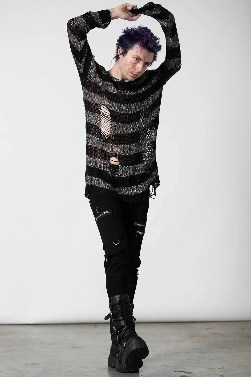 Abyss Knit Sweater [BLACK/GLITTER] [UNISEX] - mens outerwear - VampireFreaks - Killstar