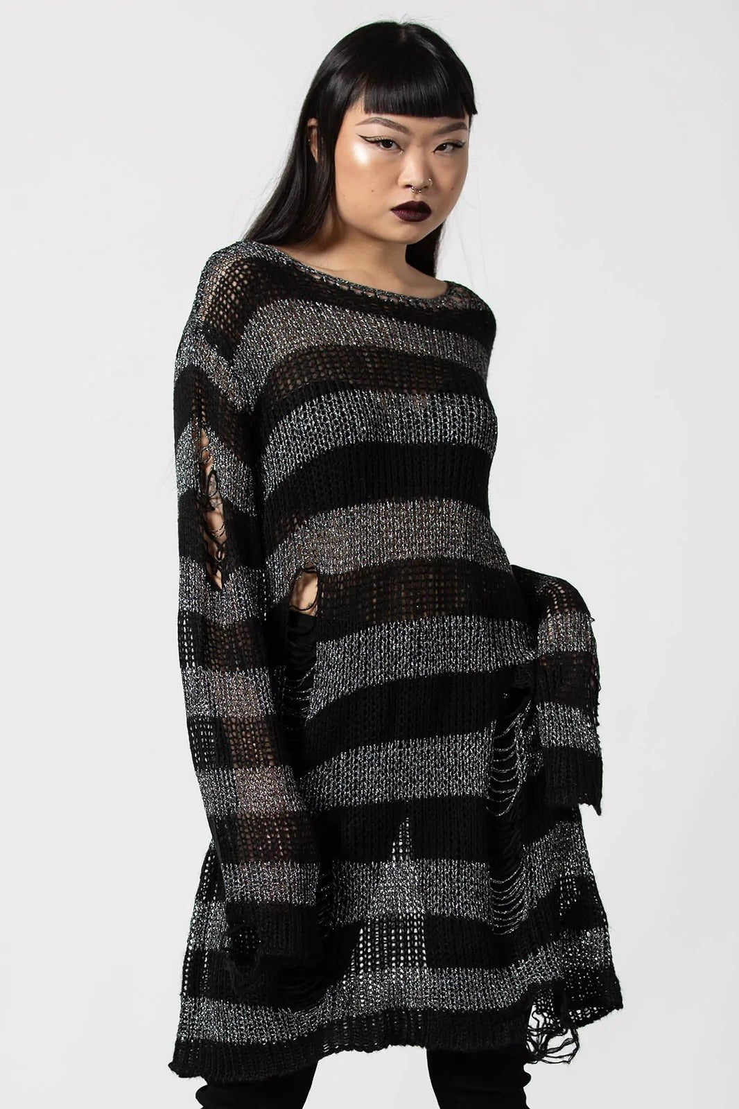 Abyss Knit Sweater [BLACK/GLITTER] [UNISEX] - mens outerwear - VampireFreaks - Killstar