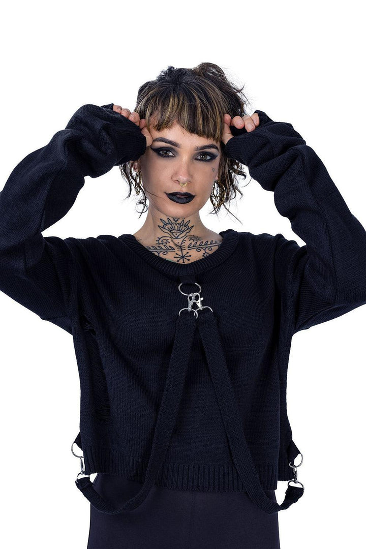 Akela Cropped Sweater Top - womens tops - VampireFreaks - Poizen Industries