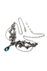 alchemy england elven fantasy gothic necklace with leaves of ivy and a green gemstone crystal 