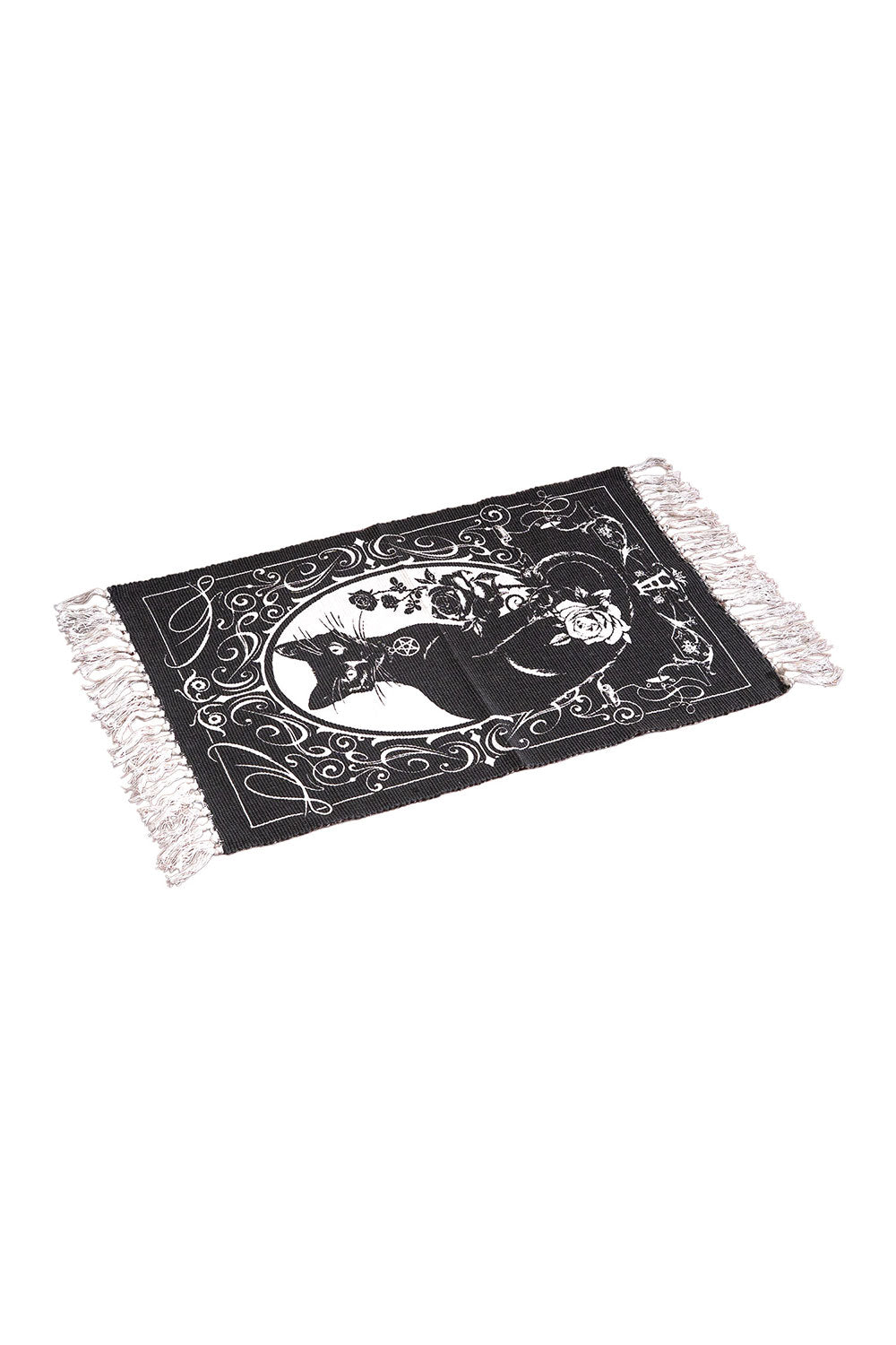 Goth home decor cat rug in black and white
