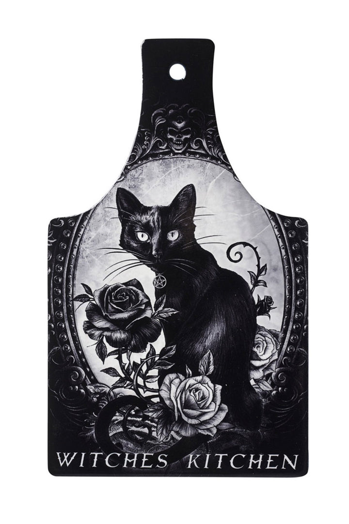 gothic black cat witchy cutting board