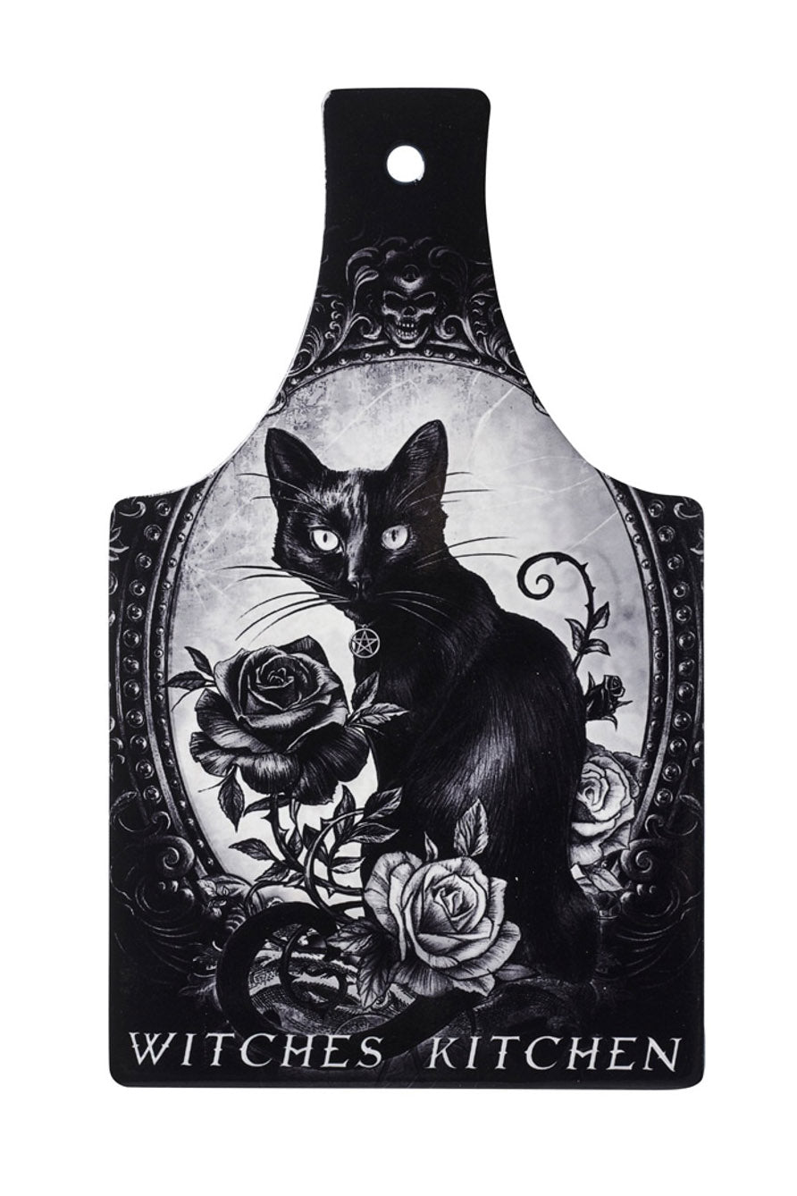 gothic black cat witchy cutting board