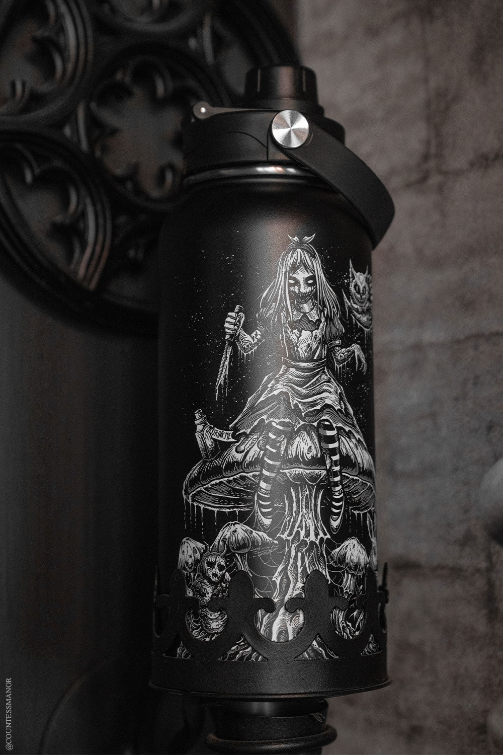 dark alice in wonderland travel cup water bottle