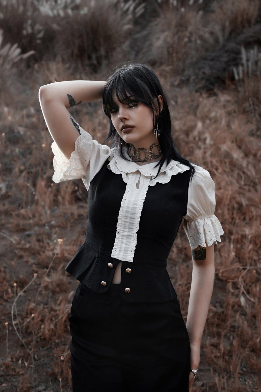 womens black and white peplum top 