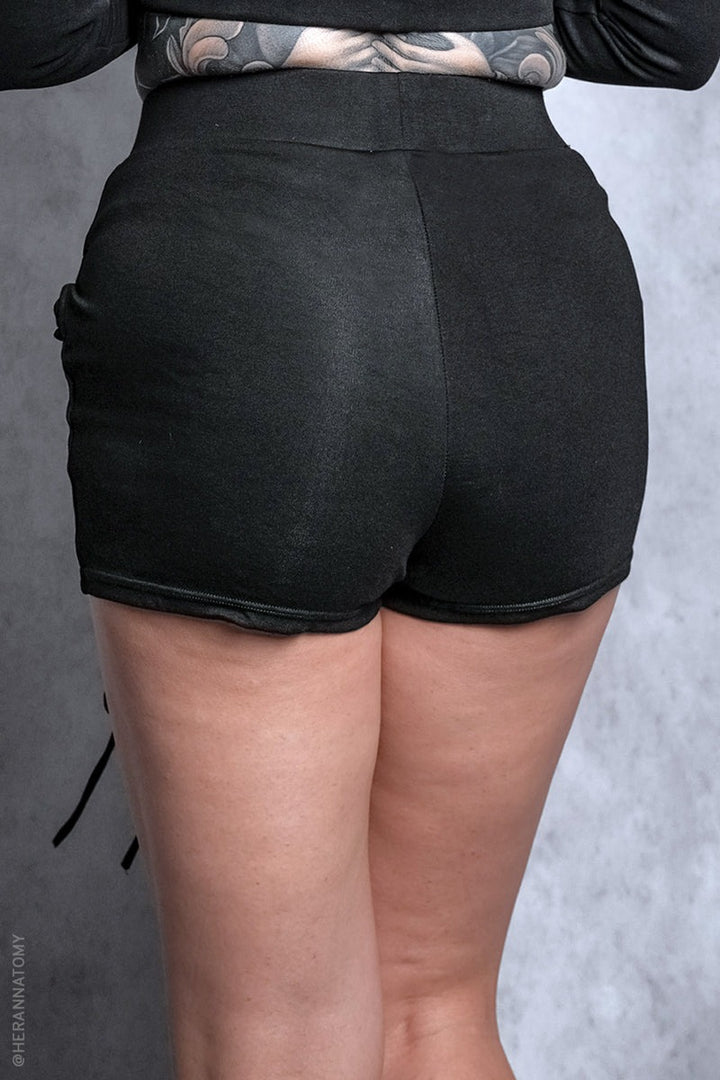 womens lace-up corset shorts with easltic waistband 