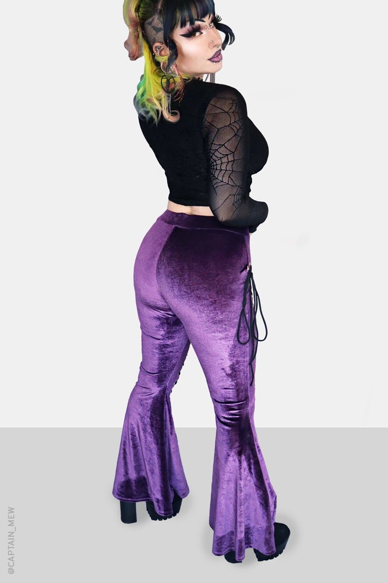 Amethyst Alice Lace Up Flare Pants - womens bottoms - VampireFreaks - Forest Ink