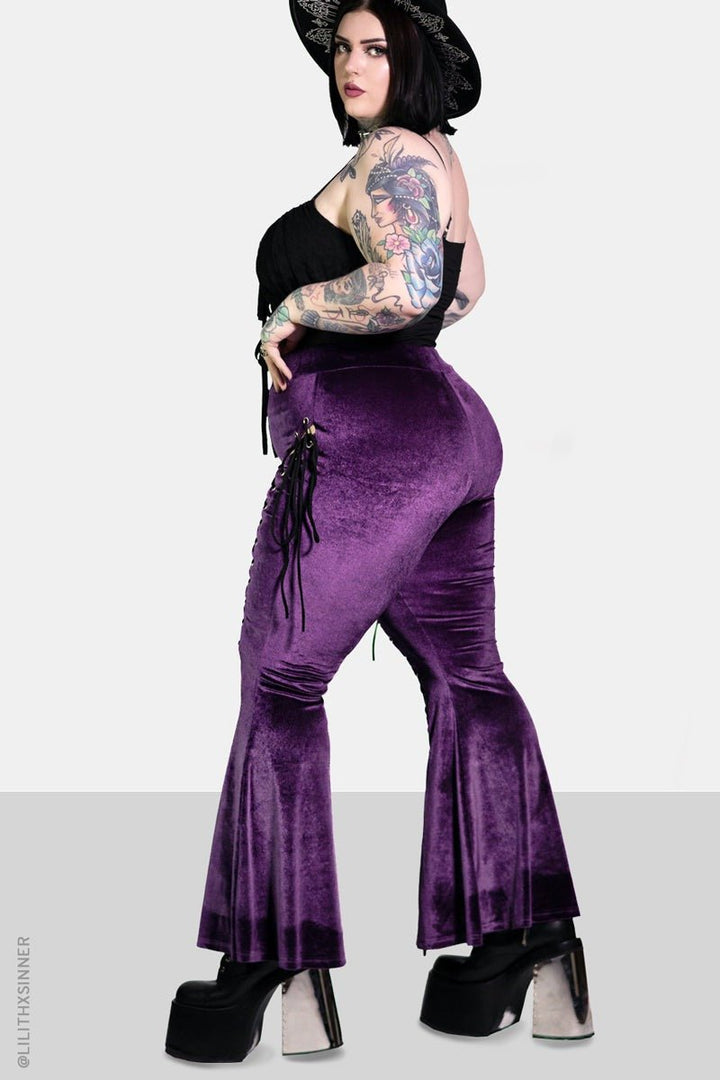 Amethyst Alice Lace Up Flare Pants - womens bottoms - VampireFreaks - Forest Ink