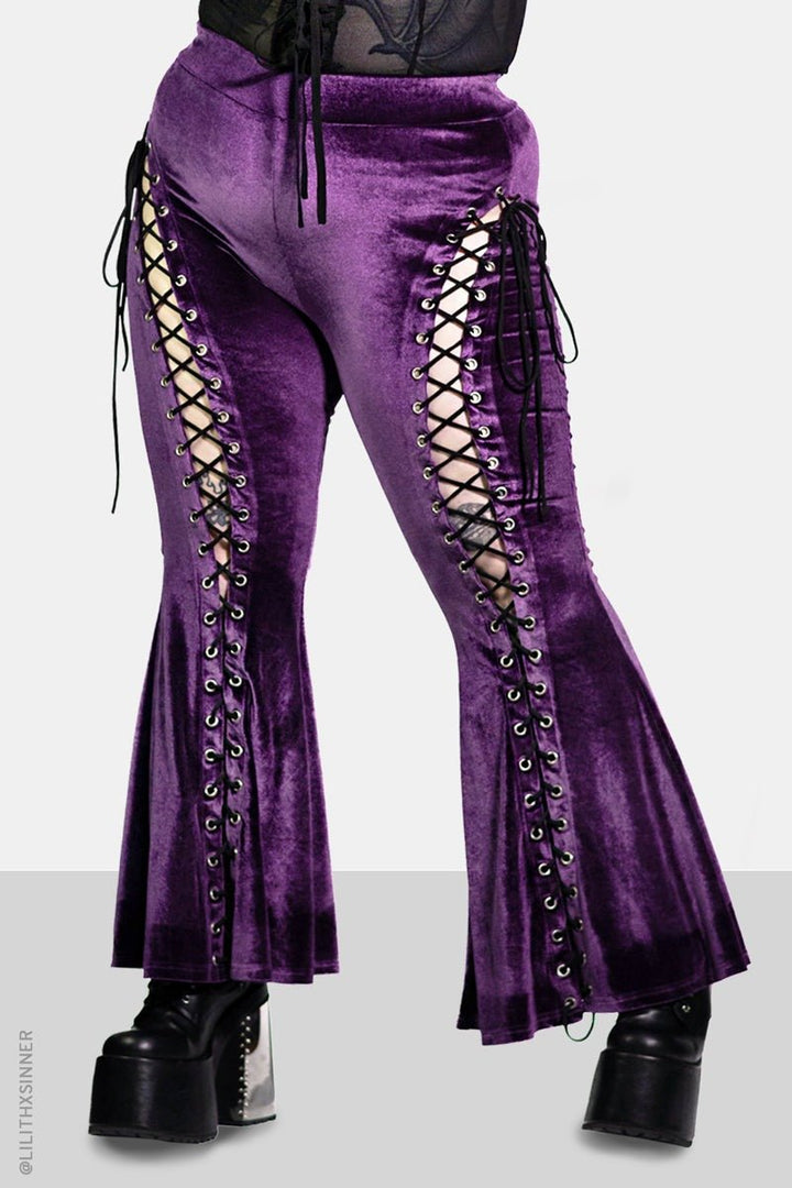 Amethyst Alice Lace Up Flare Pants - womens bottoms - VampireFreaks - Forest Ink