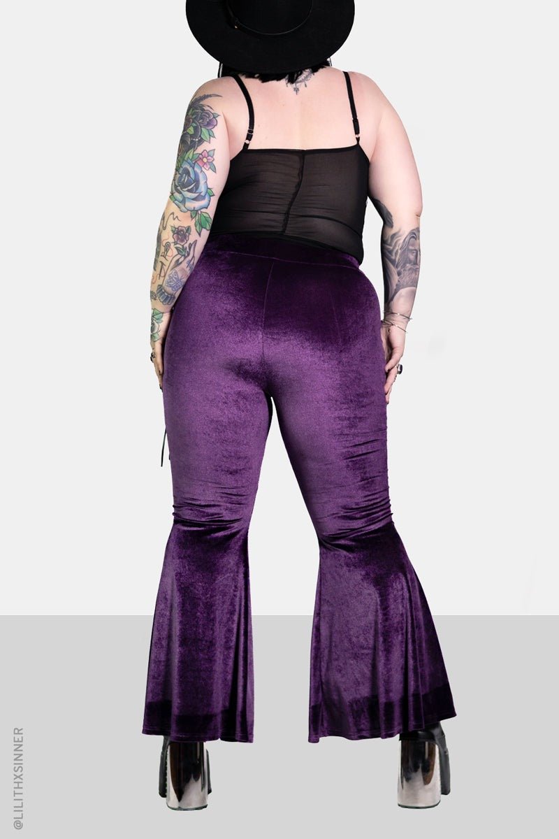 Amethyst Alice Lace Up Flare Pants - womens bottoms - VampireFreaks - Forest Ink