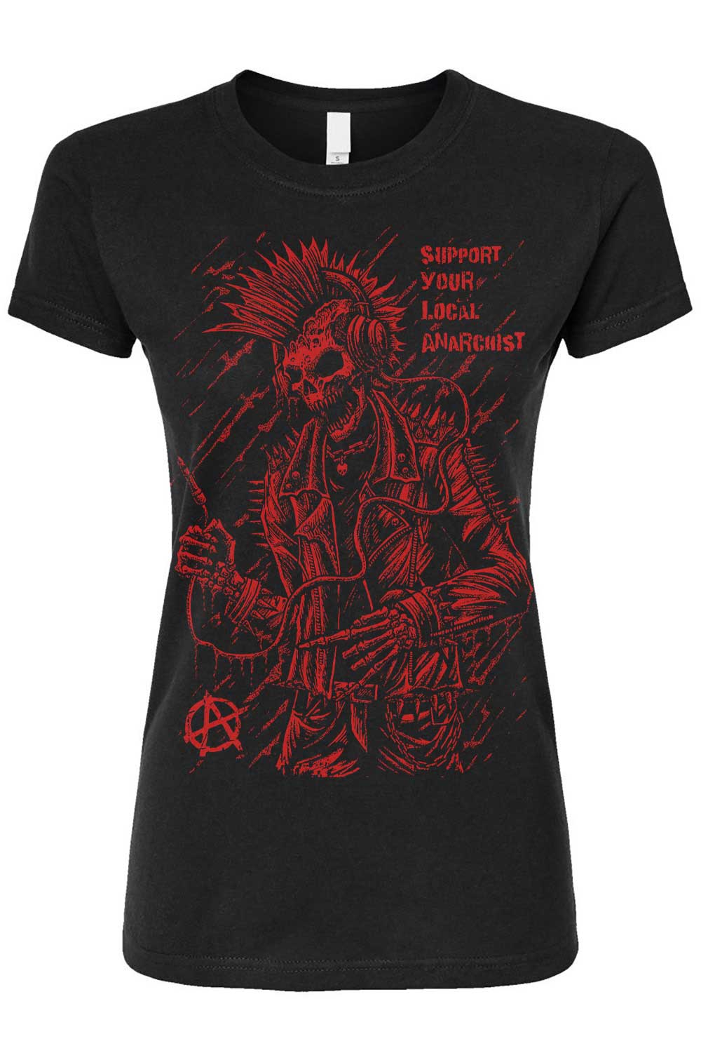 punk rock skeleton listing to punk music on headphones graphic shirt 