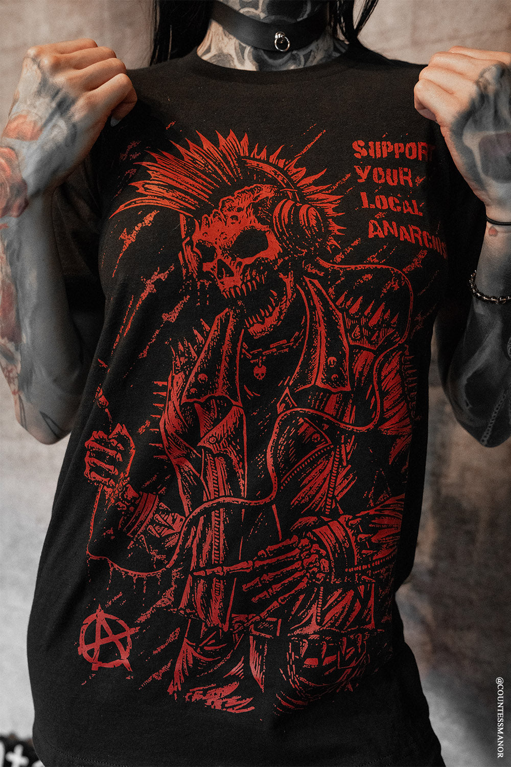 red anarchy Skeleton short sleeve shirt