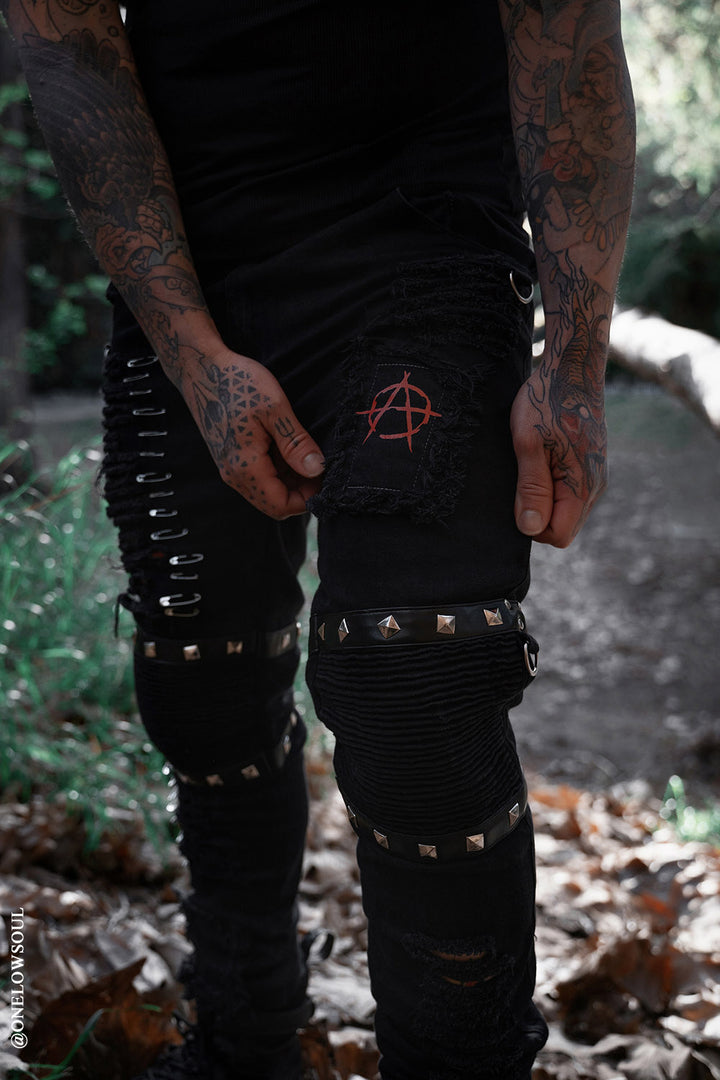 mens anarchy studded rubbed punk pants