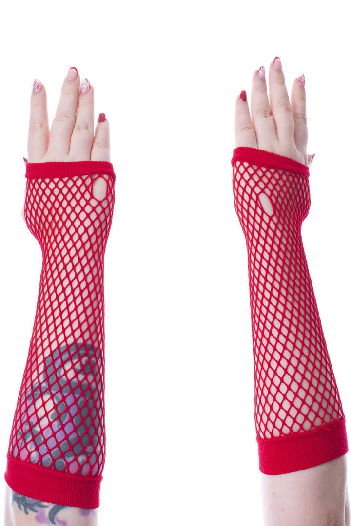 Andar Mesh Gloves [RED] - gloves & armwarmers - VampireFreaks - Poizen Industries