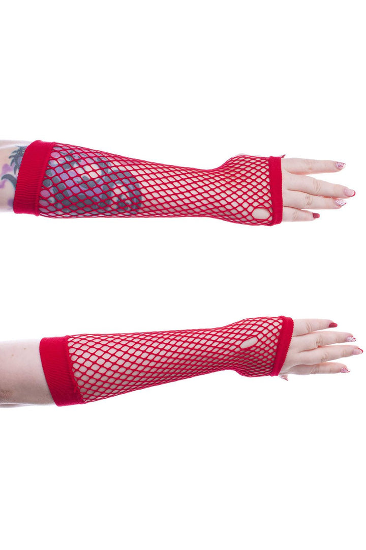 Andar Mesh Gloves [RED] - gloves & armwarmers - VampireFreaks - Poizen Industries