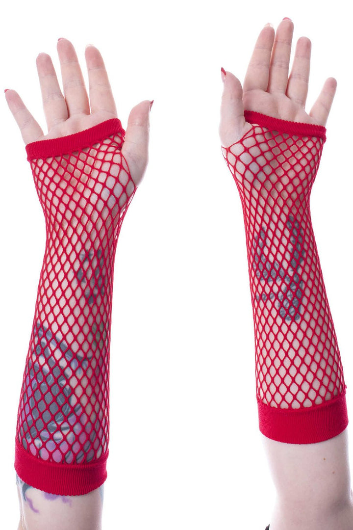 Andar Mesh Gloves [RED] - gloves & armwarmers - VampireFreaks - Poizen Industries