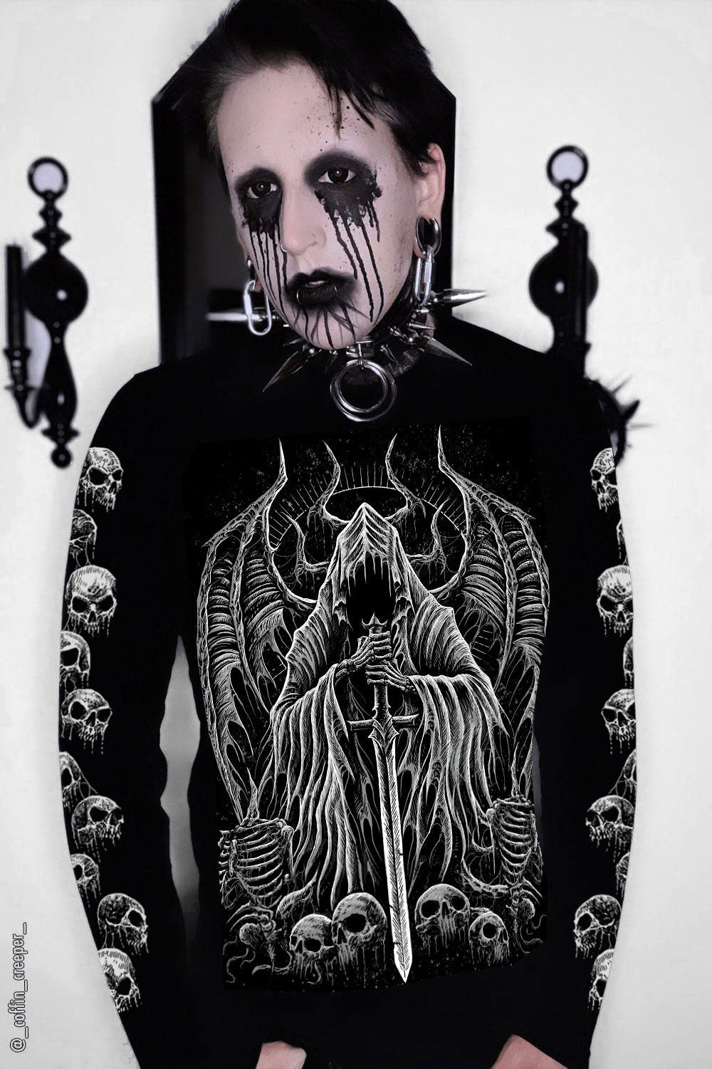 mens long sleeve skull grim reaper t-shirt