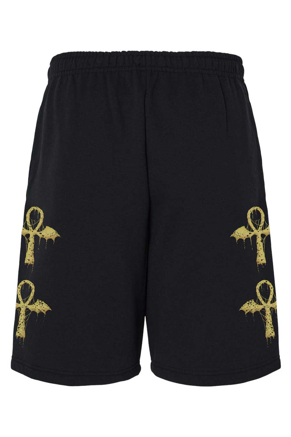 trad goth ankh spiderweb symbol shorts 