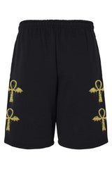 trad goth ankh spiderweb symbol shorts 