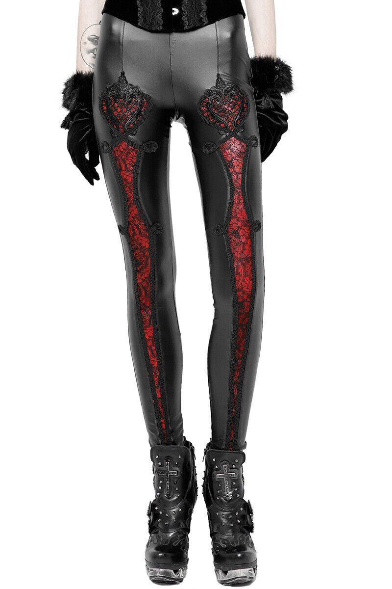 Antoinette Leather Leggings [BLACK/RED] - womens bottoms - VampireFreaks - Punk Rave