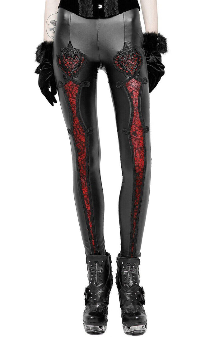 Antoinette Leather Leggings [BLACK/RED] - womens bottoms - VampireFreaks - Punk Rave