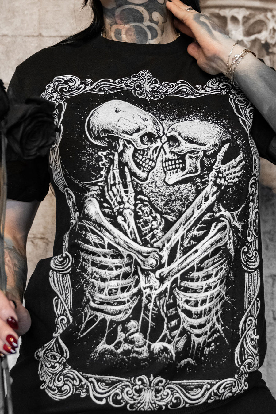 romantic goth cameo frame skeleton graphic t-shirt