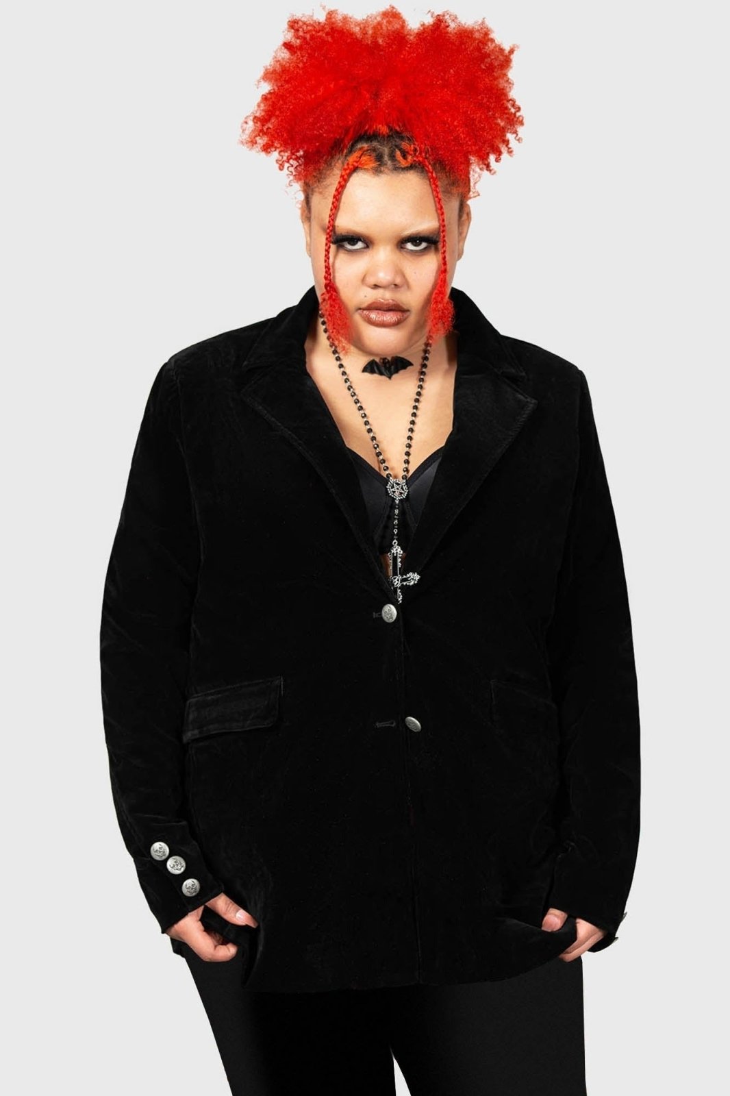 Astaroth Velvet Boyfriend Blazer - womens outerwear - VampireFreaks - Killstar