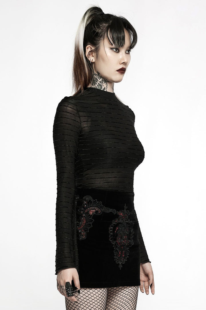 Asymmetric Mesh Striped Top - womens tops - VampireFreaks - Punk Rave