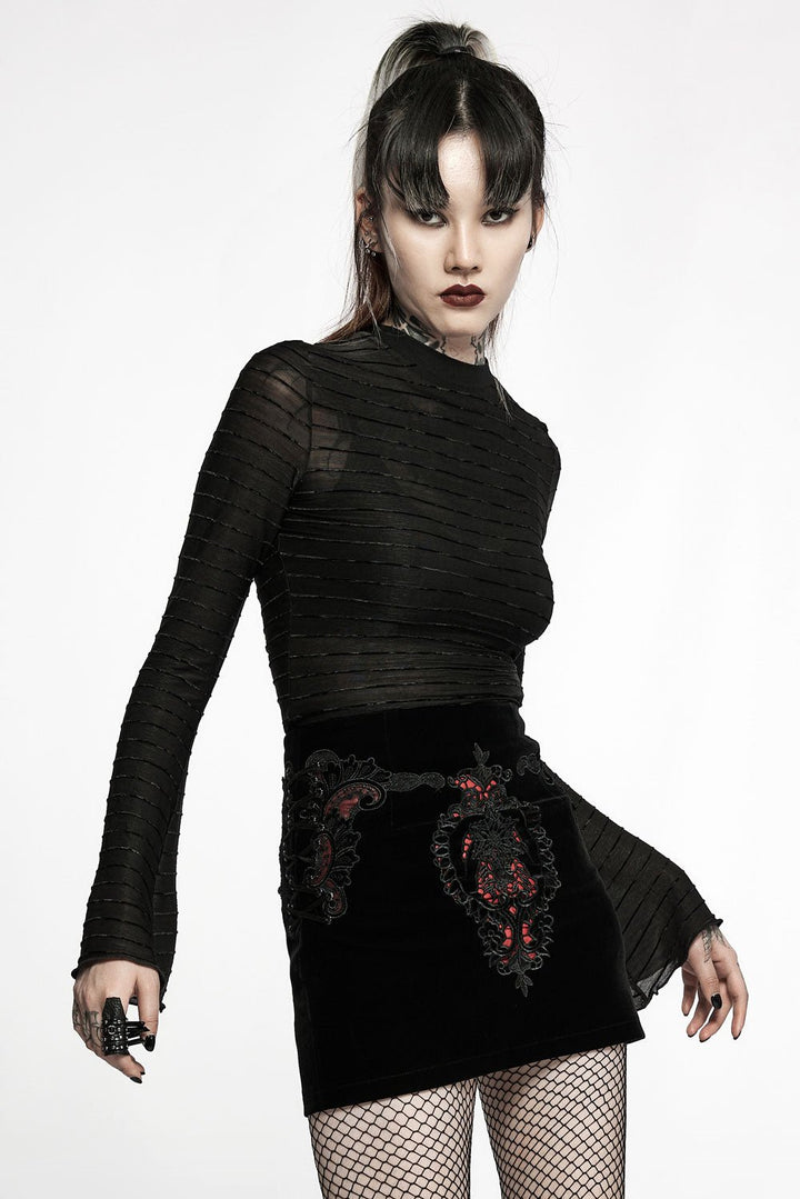 Asymmetric Mesh Striped Top - womens tops - VampireFreaks - Punk Rave