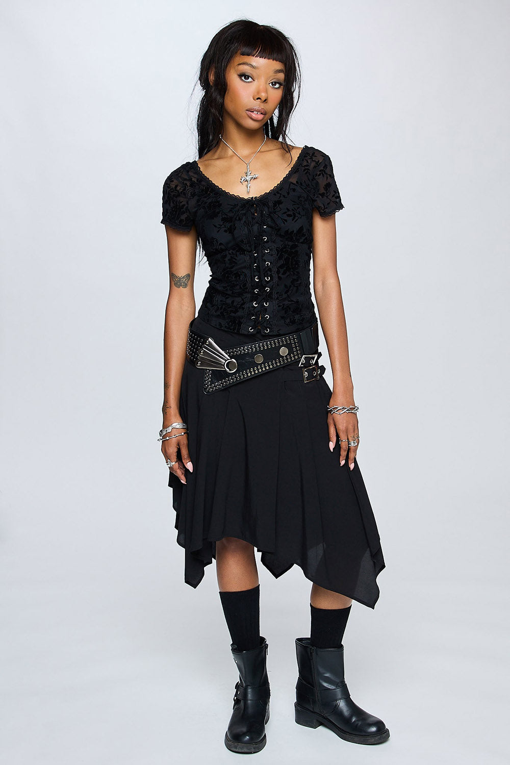 womens mall goth handkerchief hem skirt