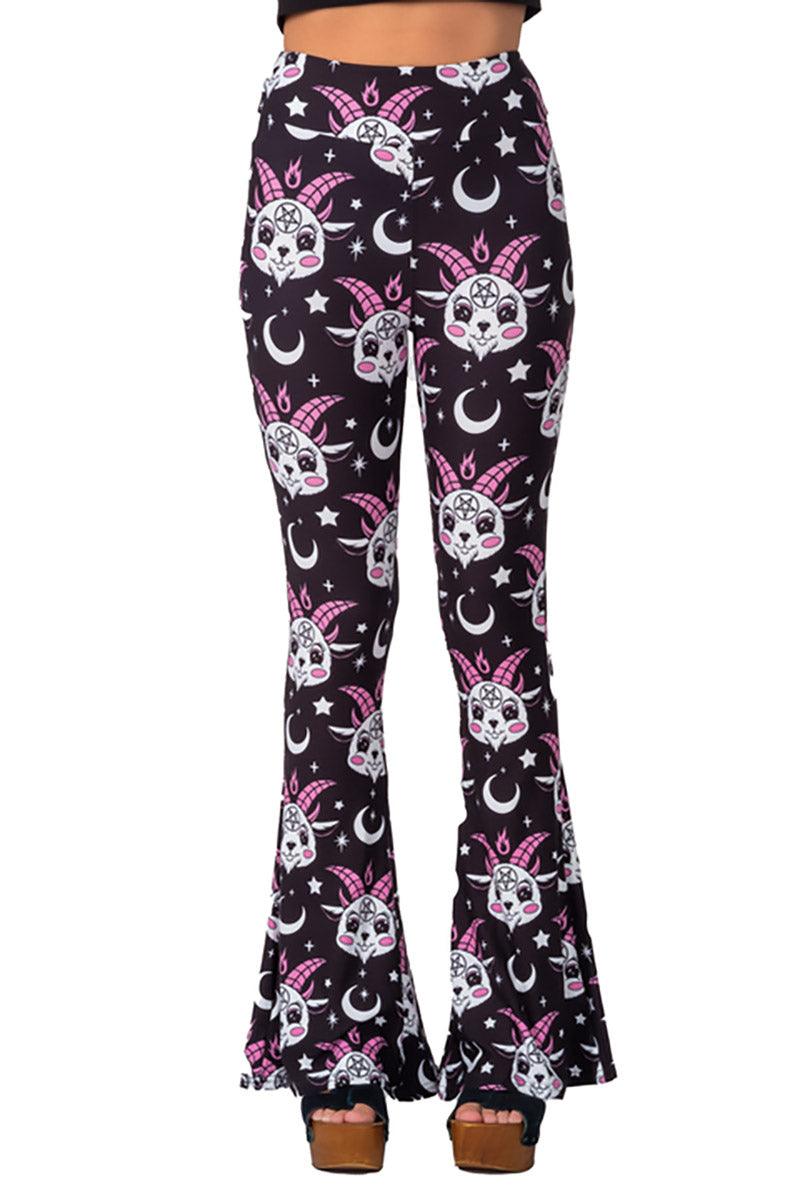 Baby Baphomet Flares [Black/Pink] - womens bottoms - VampireFreaks - Too Fast