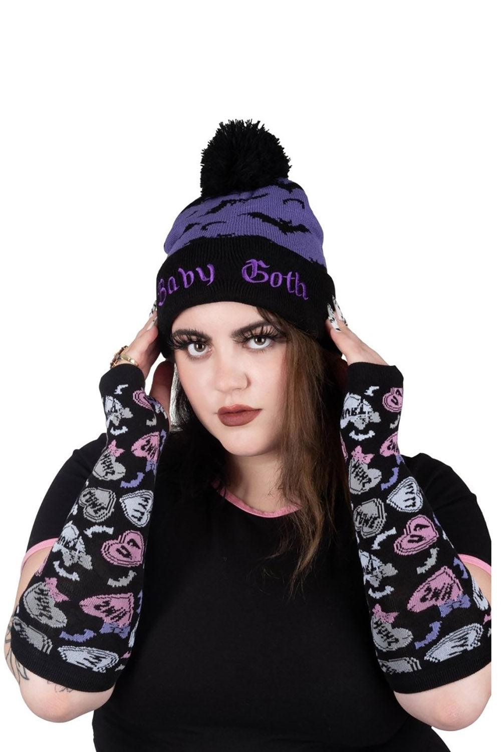 Baby Goth and Bats Pom Pom Knit Beanie - hats & scarves & headwear - VampireFreaks - Too Fast