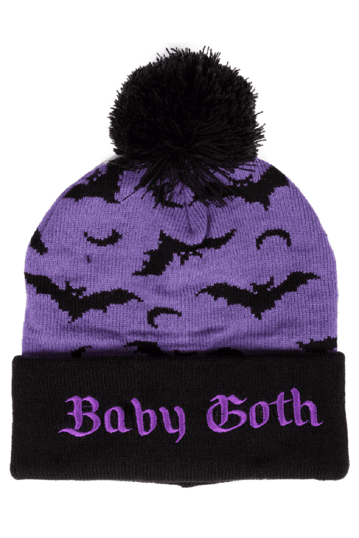 Baby Goth and Bats Pom Pom Knit Beanie - hats & scarves & headwear - VampireFreaks - Too Fast