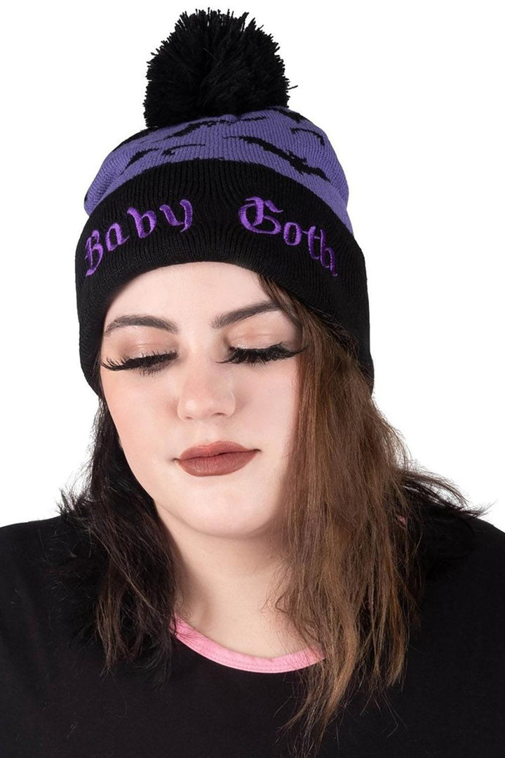 Baby Goth and Bats Pom Pom Knit Beanie - hats & scarves & headwear - VampireFreaks - Too Fast