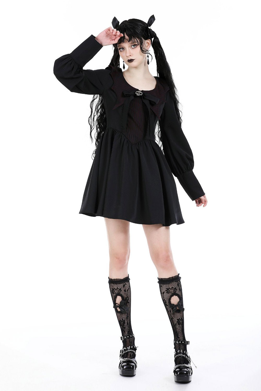 Babydoll Batwing Collar Mini Dress - dresses - VampireFreaks - Dark In Love