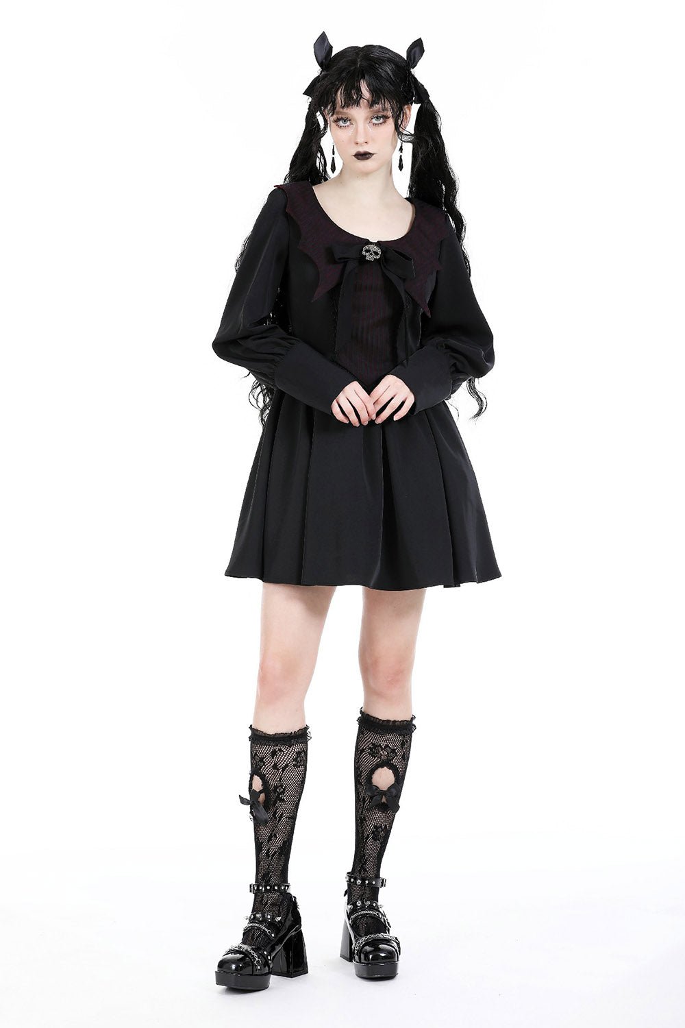 Babydoll Batwing Collar Mini Dress - dresses - VampireFreaks - Dark In Love