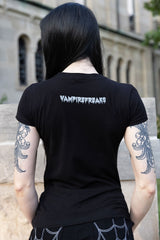 VampireFreaks logo on back of womens printed cotton tshirt