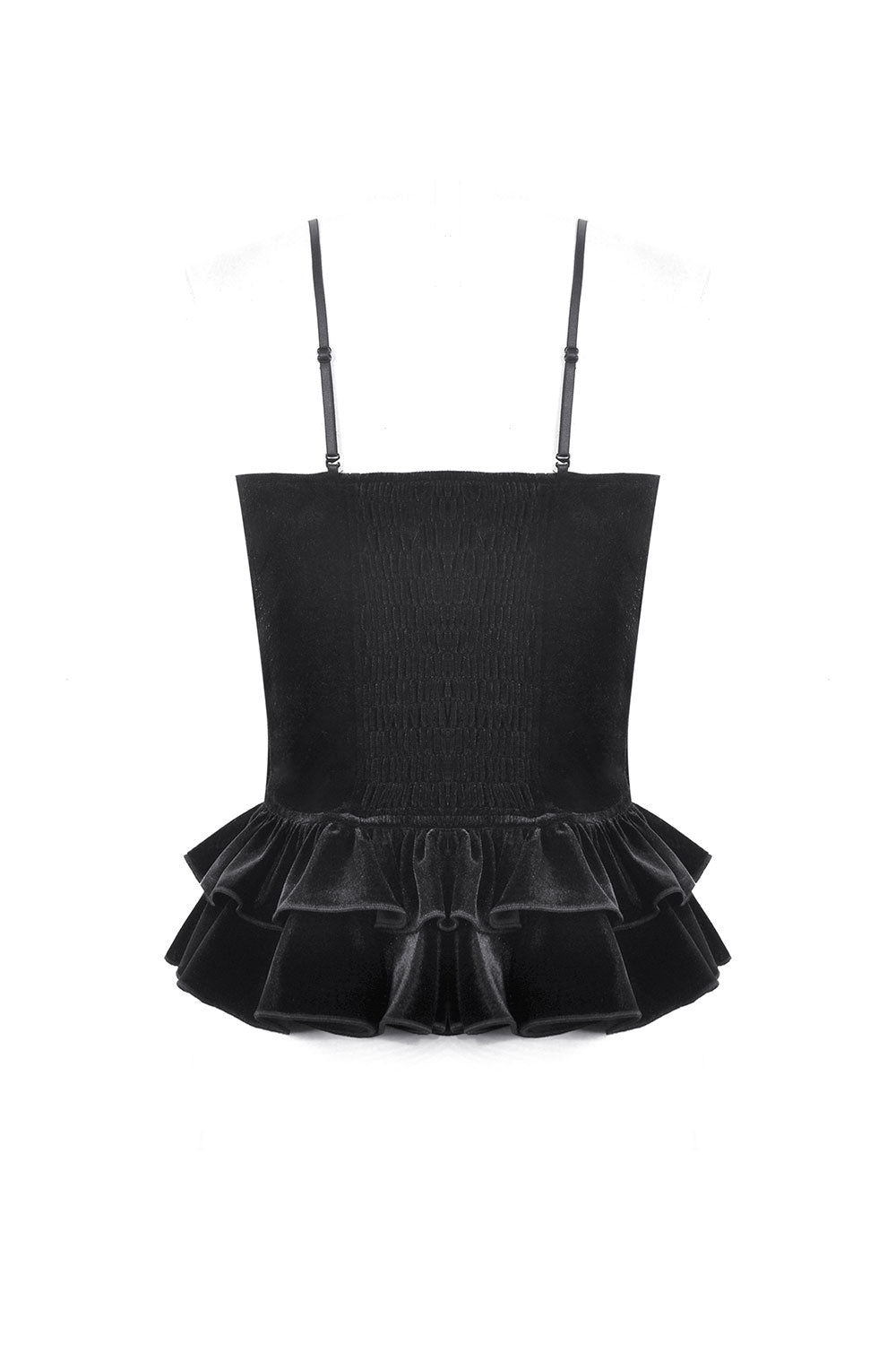 Cinched back ruffled velvet tank top