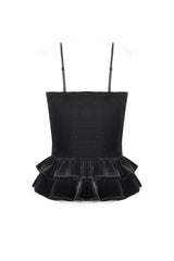 Cinched back ruffled velvet tank top